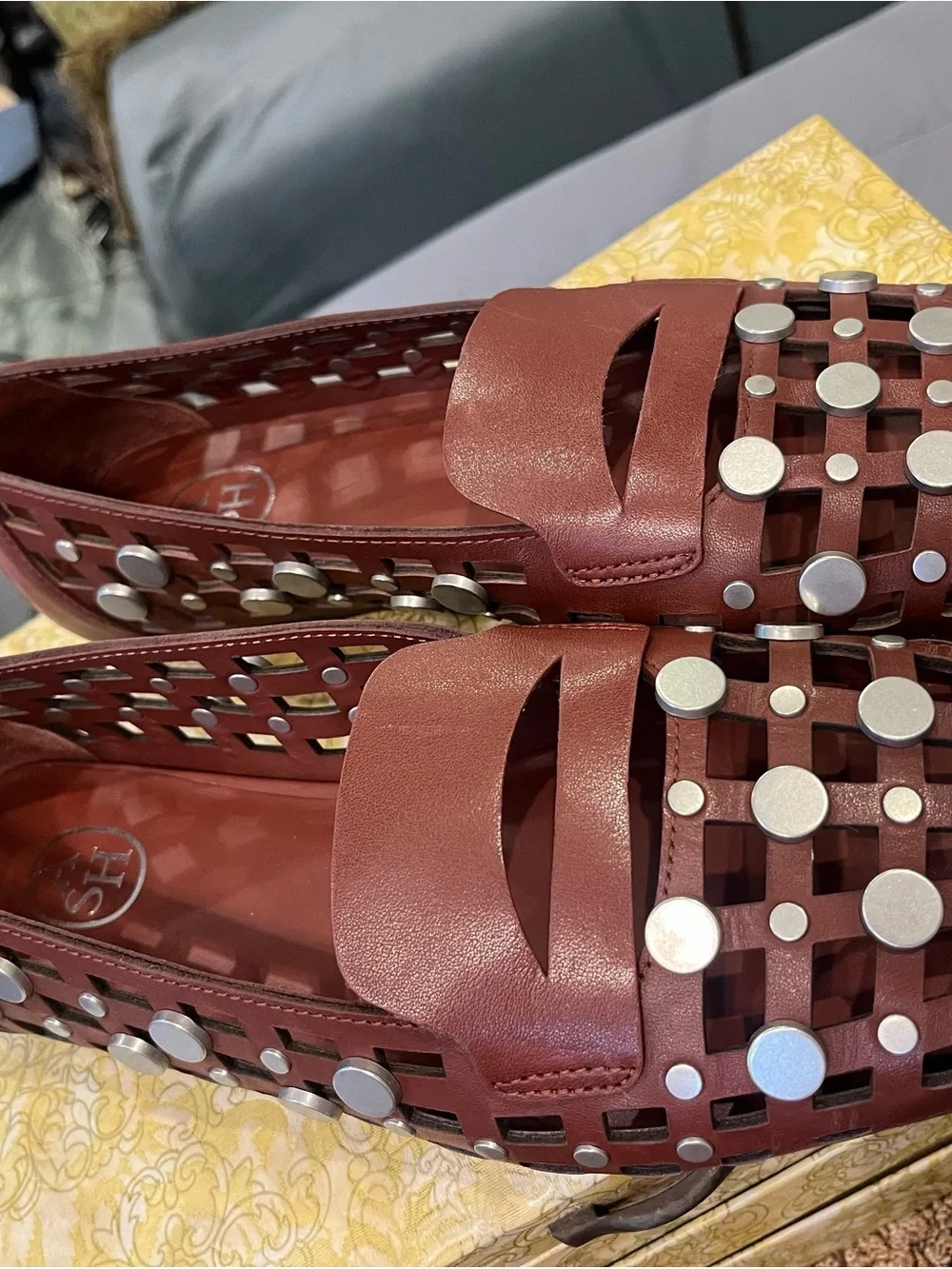 Ash Women's Brown Woven Studded Loafers 38 (7-8 US)